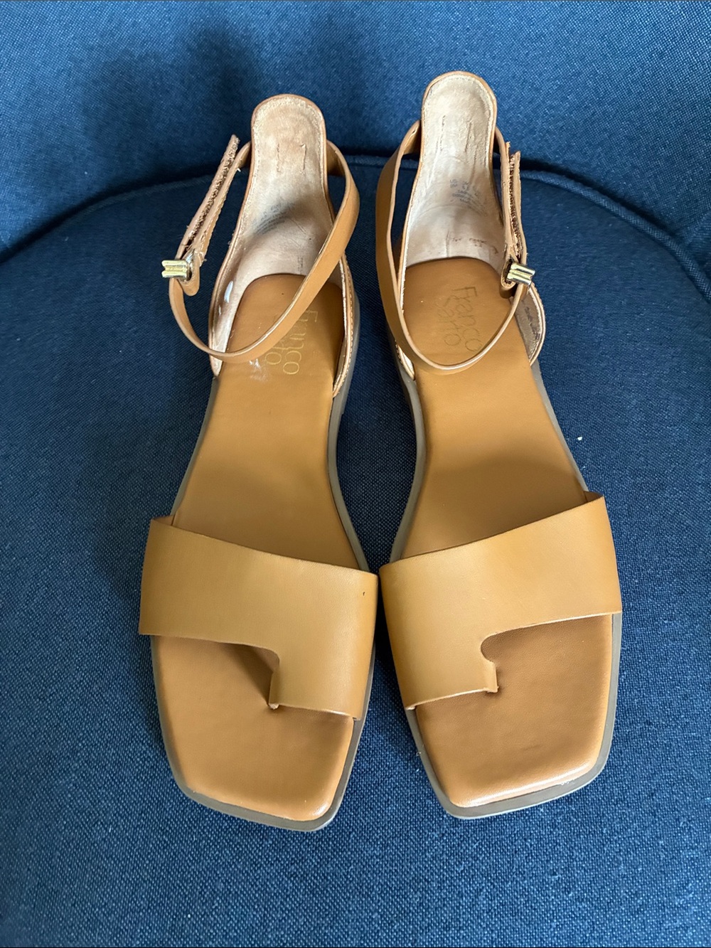 Franco Sarto Tan Leather Square-Toe Ankle Strap Sandals